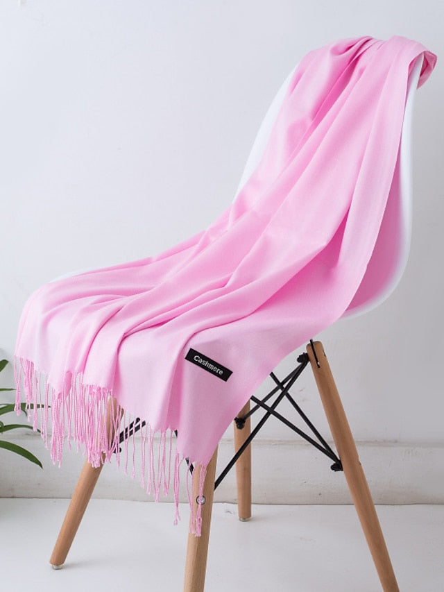 1pcs Solid Color Hijabs Imitation Cashmere Scarf Women All Season Long Shawls And Wraps Hijab Scarves Tassels Thin Headband for Women