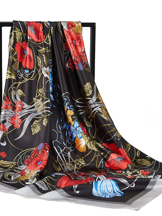 New Sunscreen Headcloth Thin Style 90X90CM Beach Kerchief Flower Print Square Scarves Fashion Muslim Shawls for Women