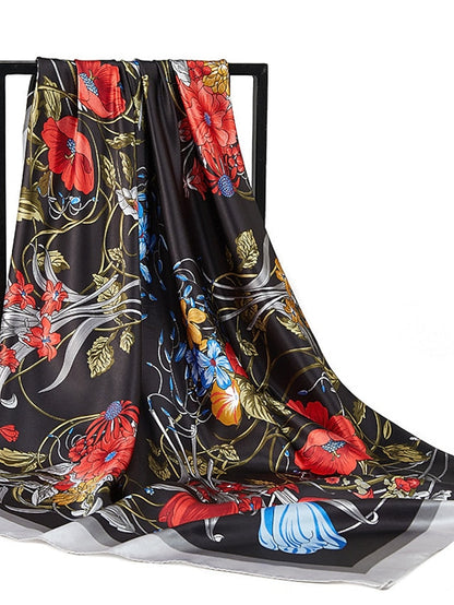 New Sunscreen Headcloth Thin Style 90X90CM Beach Kerchief Flower Print Square Scarves Fashion Muslim Shawls for Women