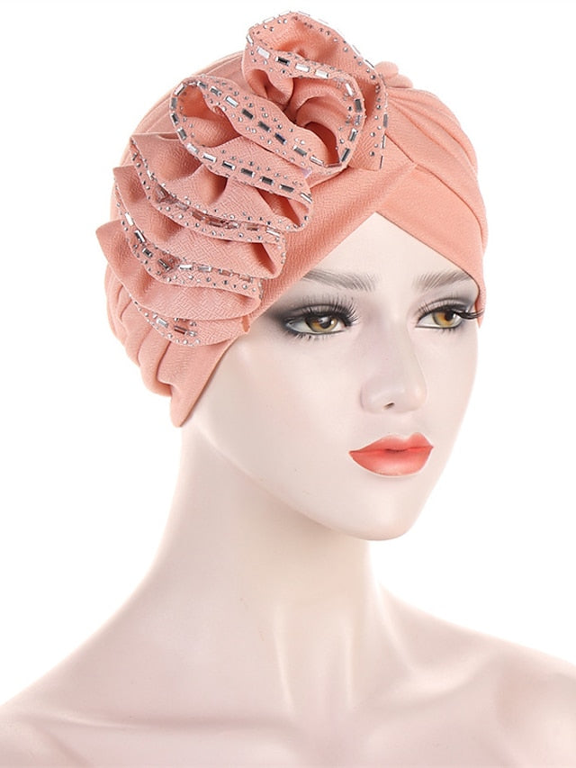 Lastest Flower Turban Bonnet for Women Muslim Hijab Headscarf Cap Wedding Party Headwear Turbante African Headtie for Women