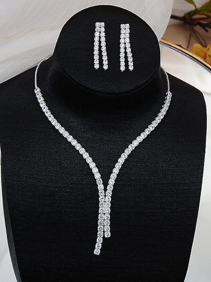 3pcs Bridal Jewelry Sets Bride Jewelry Set Silver Crystal Wedding Necklace Earrings Bridal Rhinestone tessel Pendant Accessories for Women and Bridesmaids (3 piece set - 2 earrings and 1 necklace) for Women