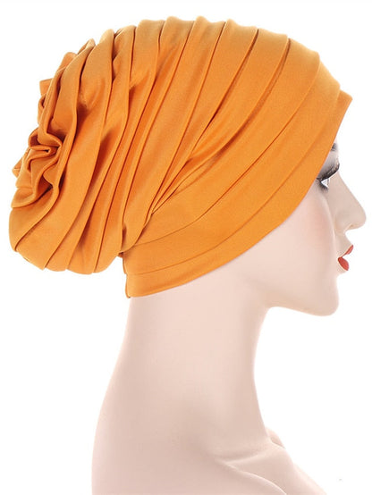 Candy Color Ladies Head Wraps Muslim Hijab Bonnets Fashion Headgear Trendy Elastic Full Body Pleated Turban Cap for Women for Women