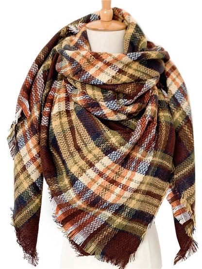 Square Scarf Shawls & Wraps Outdoor Dailywear Holiday White Brown Khaki Scarf Plaid for Women