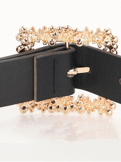 Unisex PU Buckle Belt PU Leather Prong Buckle Crystal Rhinestone Casual Classic Party Daily Green White Black Brown for Women