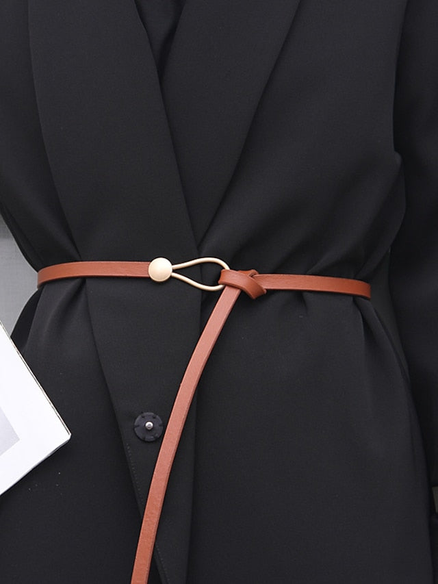 Unisex Skinny Belt PU Leather Buckle Free Plain Casual Classic Party Daily Black Brown Coffee for Women