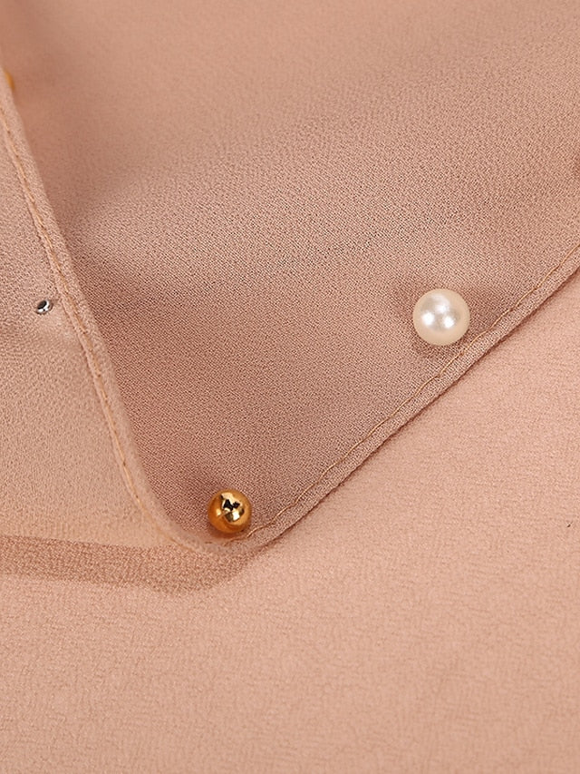 Bubble Chiffon Scarf Plain Shawls Golded Beaded Pearl Scarf Women Hijab Muslim Scarf for Women