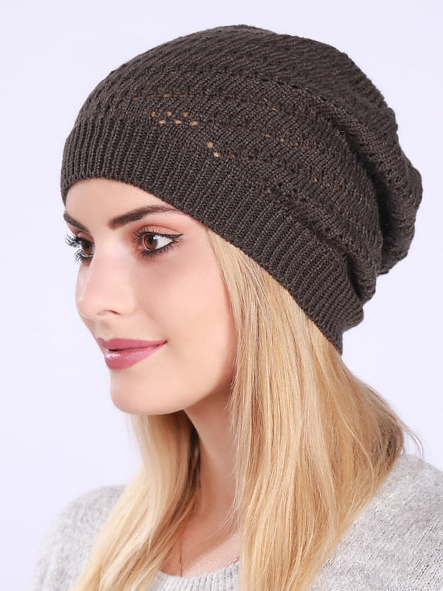 Fashion New Women Beanies Hat Cap Lady Spring Autumn Winter Solid Knitted Hollow Out Casual Bone Soft Cap Hat For Women for Women