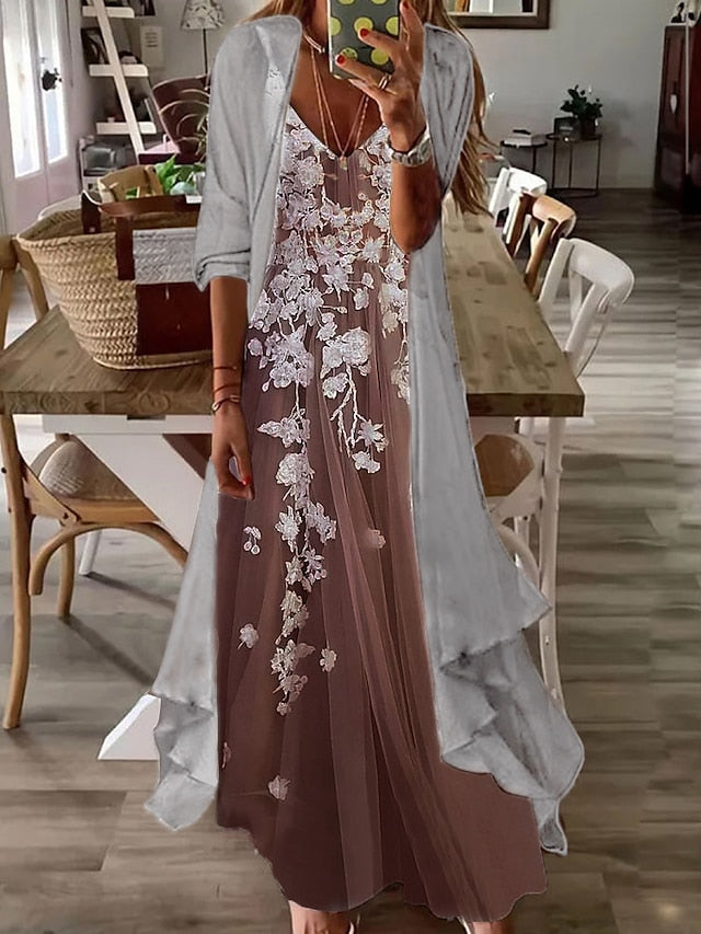 A Line Dress Maxi long Dress Blue Pink Khaki Light Blue Half Sleeve Floral Ruched Spring Summer V Neck Elegant Casual  S M L XL XXL 3XL for Women
