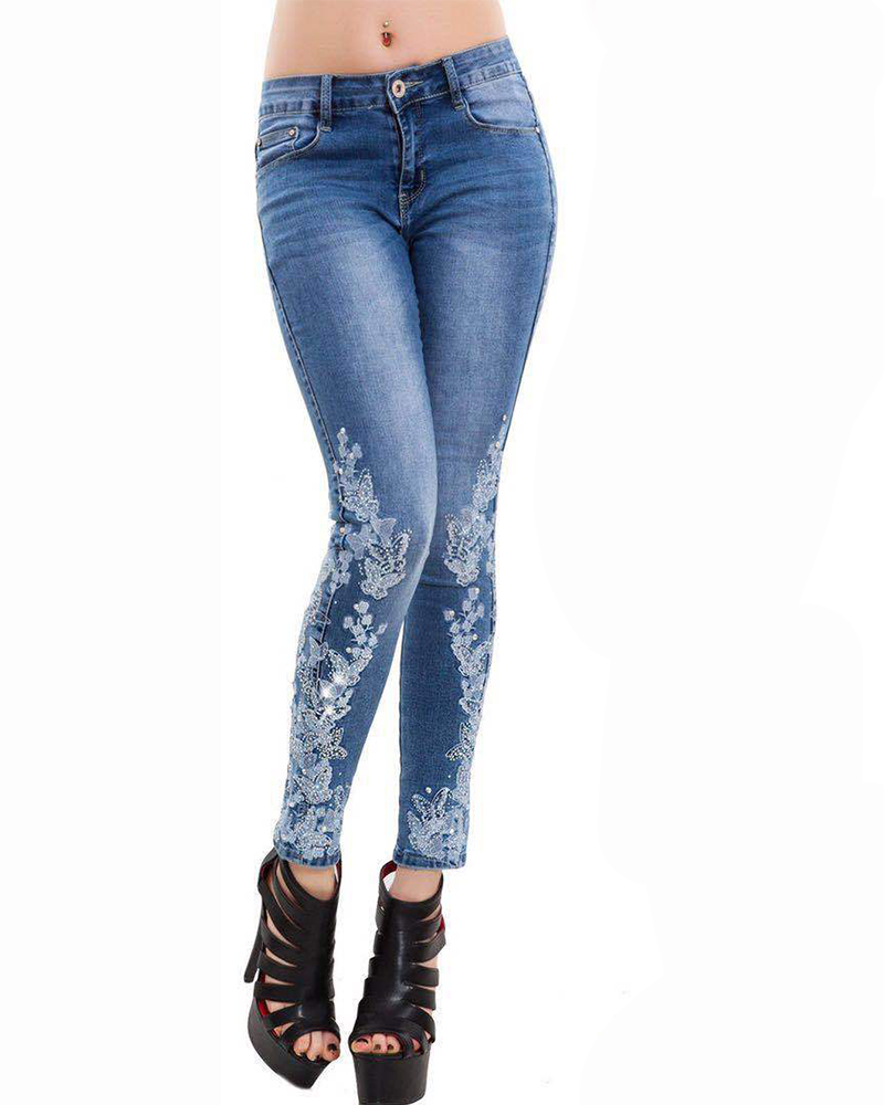 High-Rise Embroidered Jeans