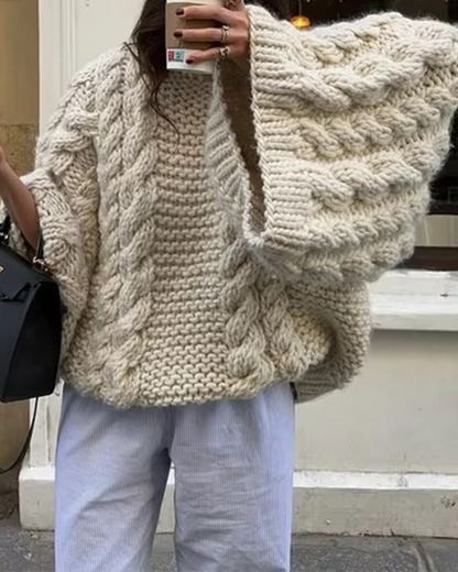 Bell-Sleeve Knitted Loose Sweater