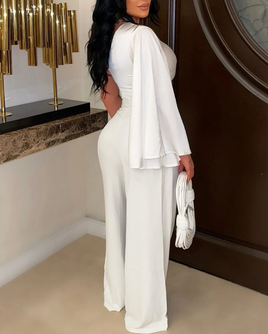 One-Shoulder Pleated Casual Set