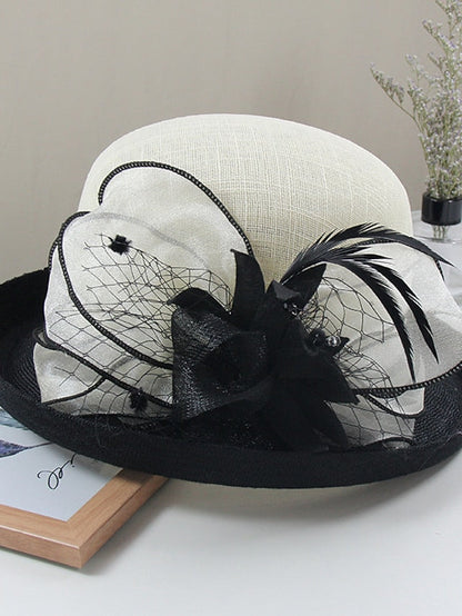 Party Hat Party Wedding Daily Flower Color Block Beige White Hat Yellow Gray Spring Summer for Women