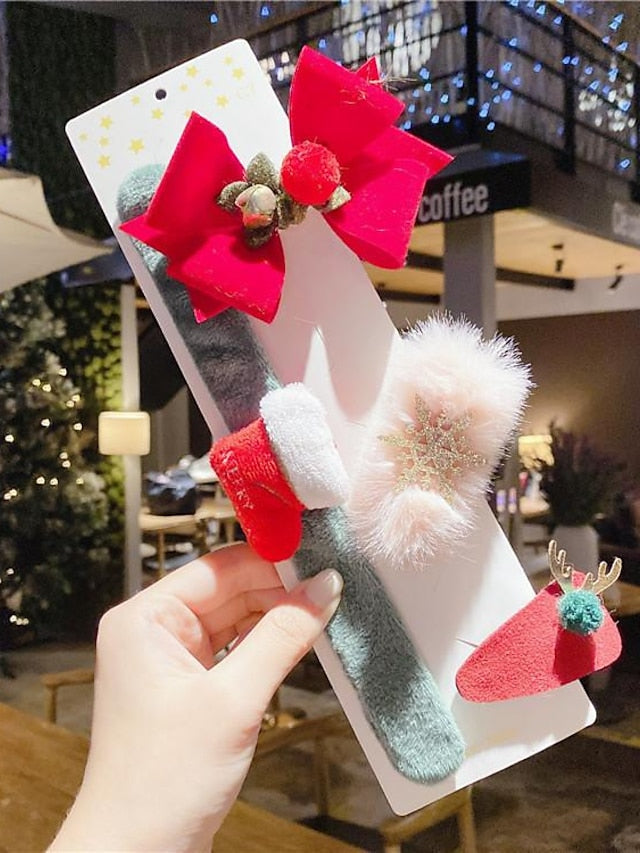 1PC Girls' Hair Accessory Set For Christmas Fabric Christmas elk set of four santa claus set of four Four-piece Christmas elk pop ring for Women