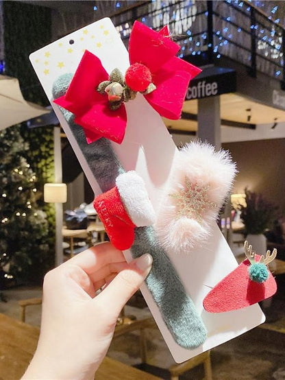 1PC Girls' Hair Accessory Set For Christmas Fabric Christmas elk set of four santa claus set of four Four-piece Christmas elk pop ring for Women