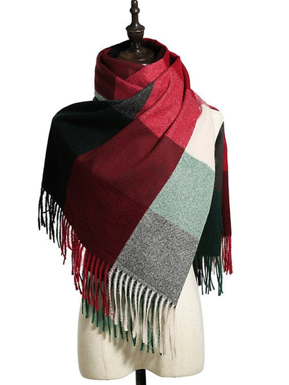 Shawls & Wraps Outdoor Dailywear Holiday Grey Wine Blue Scarf Plaid for Women
