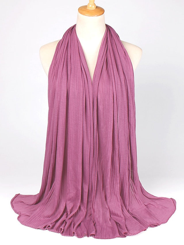 Multiple Colors Plain Solid Wrinkle Maxi Jersey Hijab Shawl Wrap Elastic Foulards Sjaal Arab Snood Islamic Muslim Headband 180*80Cm for Women