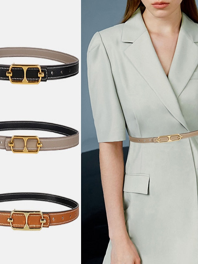 Reversible Belt PU Leather Metal Bucke Eyelet Casual Formal Party Work Black Brown Gray for Women