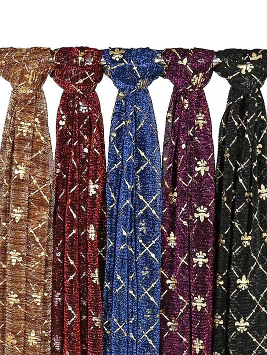 Long Style Plaid Scarf Women Shimmer Hijab Gold Shiny Shawl Glitter Headband Female Muslim Hijab for Women