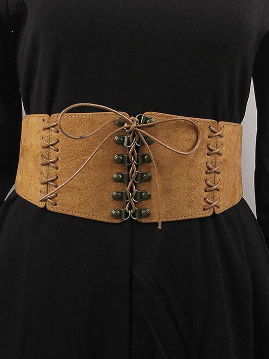 Corset Belt PU Leather Steel Buckle Bow Decor Rivet Decor Vintage Retro Work Daily Black White Wine Brown for Women
