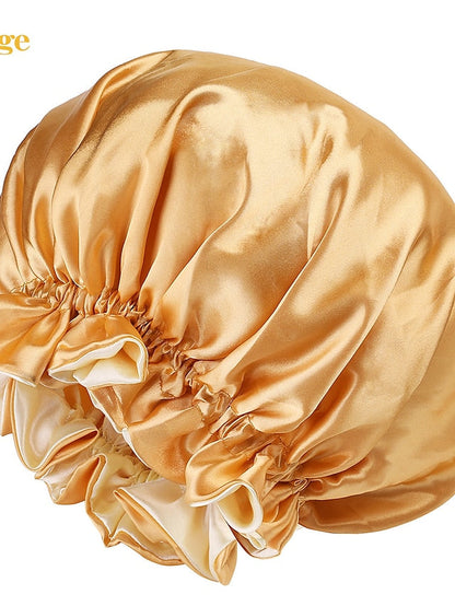 Large double-layer Satin nightcap female European and American large round cap chemotherapy cap Satin bonnet for Women