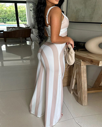 Striped Suspenders Casual Set