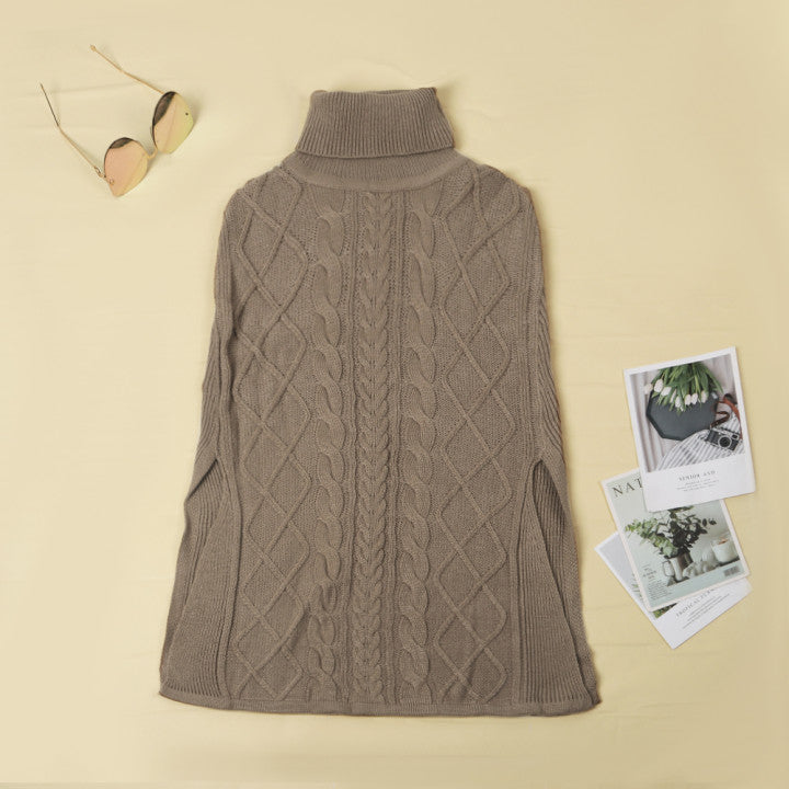 High Neck Loose Cable Knit Pattern Stitching Sweater (7 Colors)