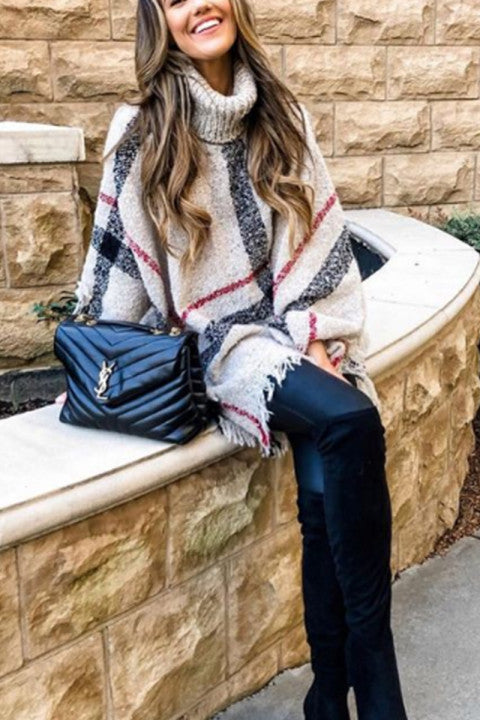 Knitted Contrast Tassel Cloak(5 Colors)