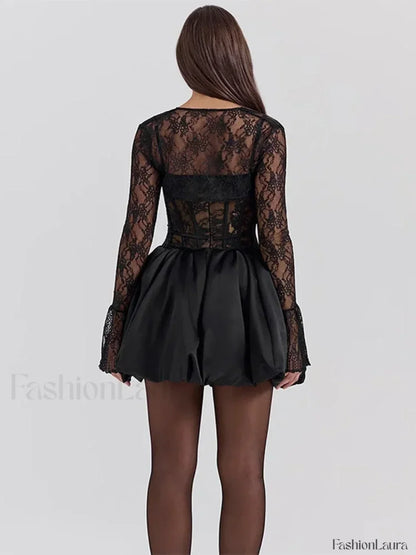 Lace Bandage See-Through Mini Dress