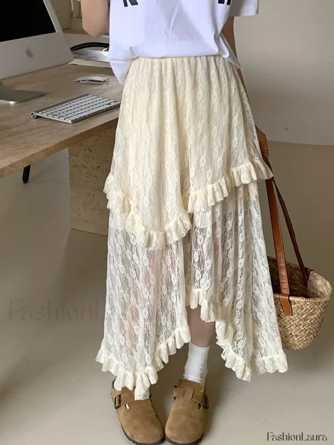 Lace Goth Asymmetrical Ruched Skirt