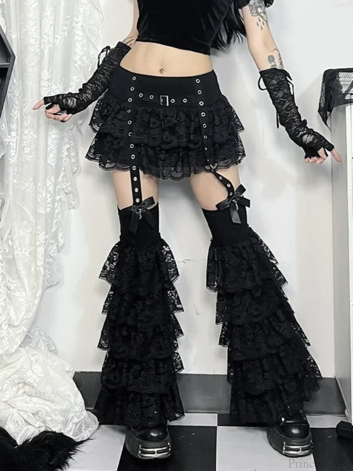 Lace Layered Eyelet Mini Skirt