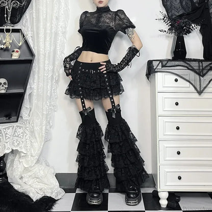 Lace Layered Eyelet Mini Skirt