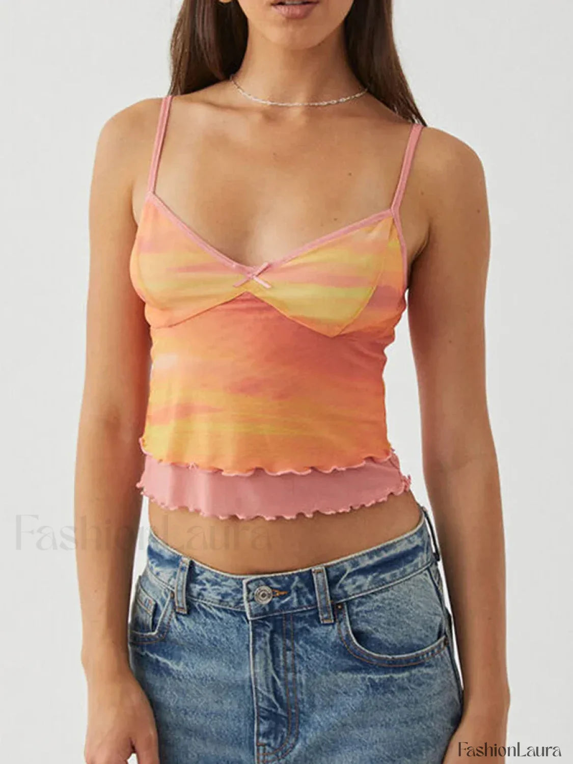 Lace Mesh V-Neck Crop Top