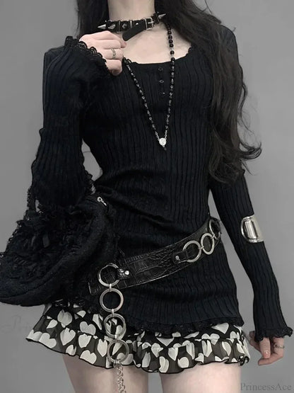 Lace O-neck Knit Top
