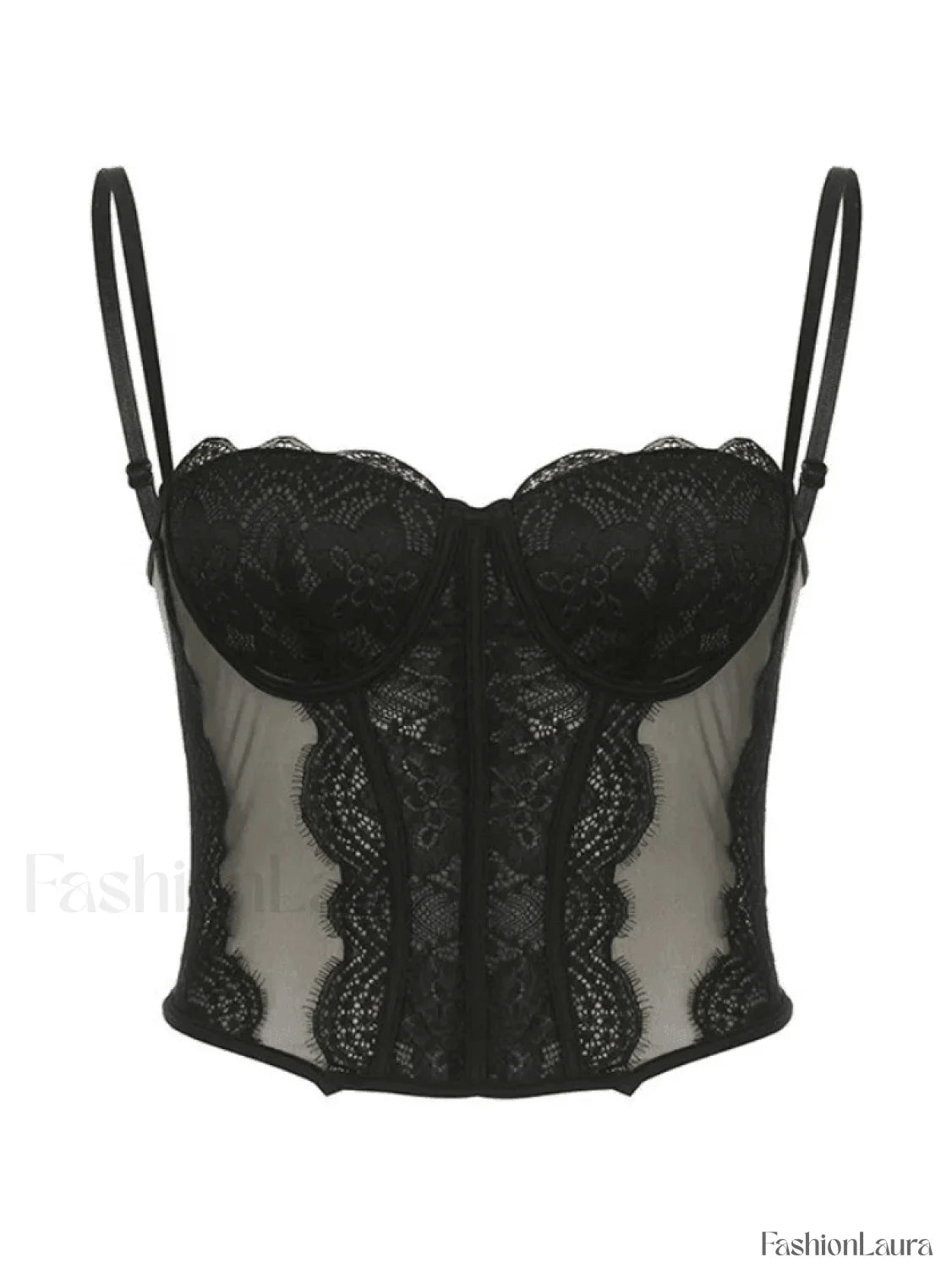 Lace Paneled Mesh Corset Top