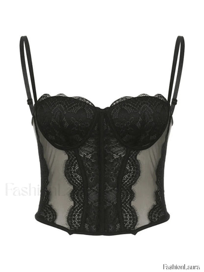 Lace Paneled Mesh Corset Top