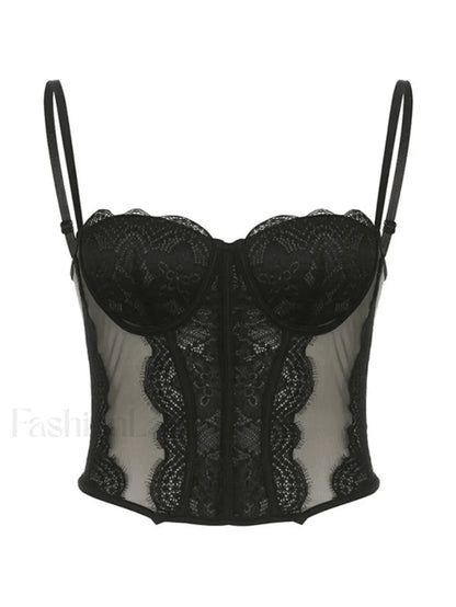 Lace Paneled Mesh Corset Top