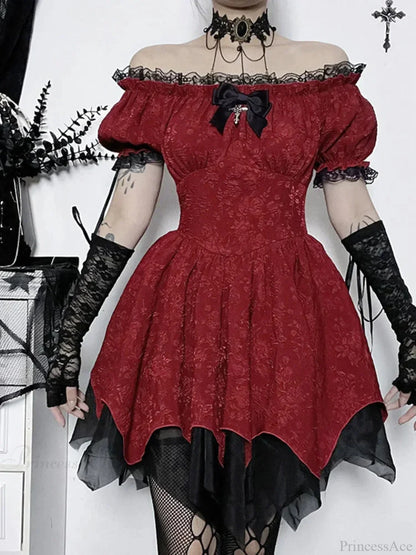 Lace Patchwork Puff Mini Dress