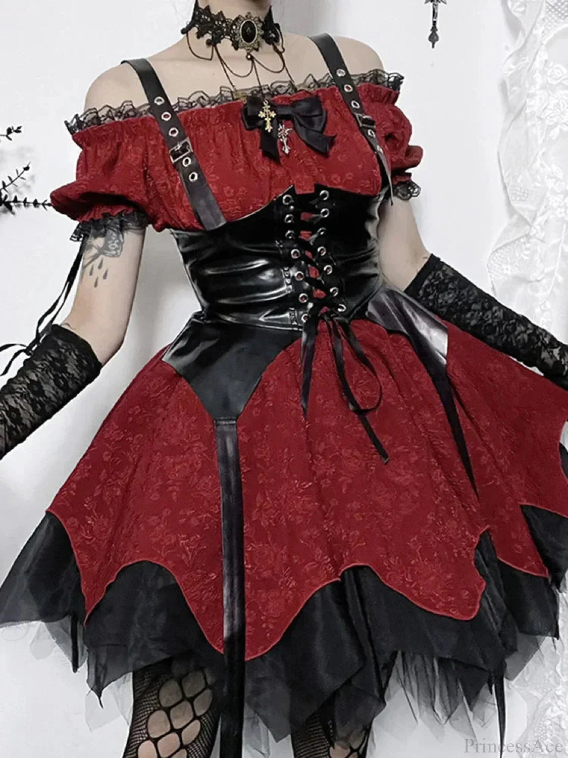 Lace Patchwork Puff Mini Dress