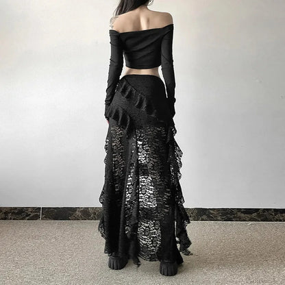 Lace Ruffles Patchwork Mini Skirt