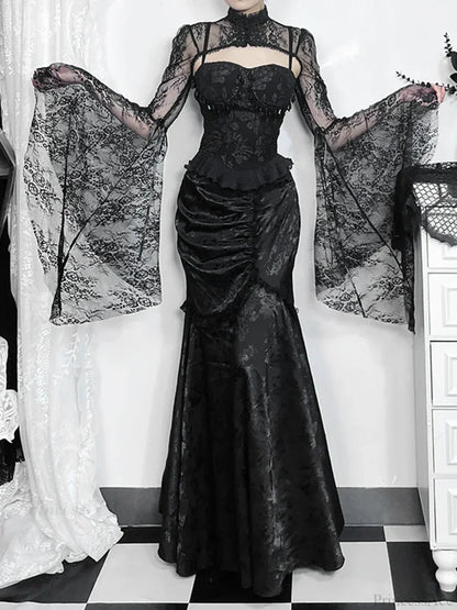 Lace Splicing Asymmetric Skirt