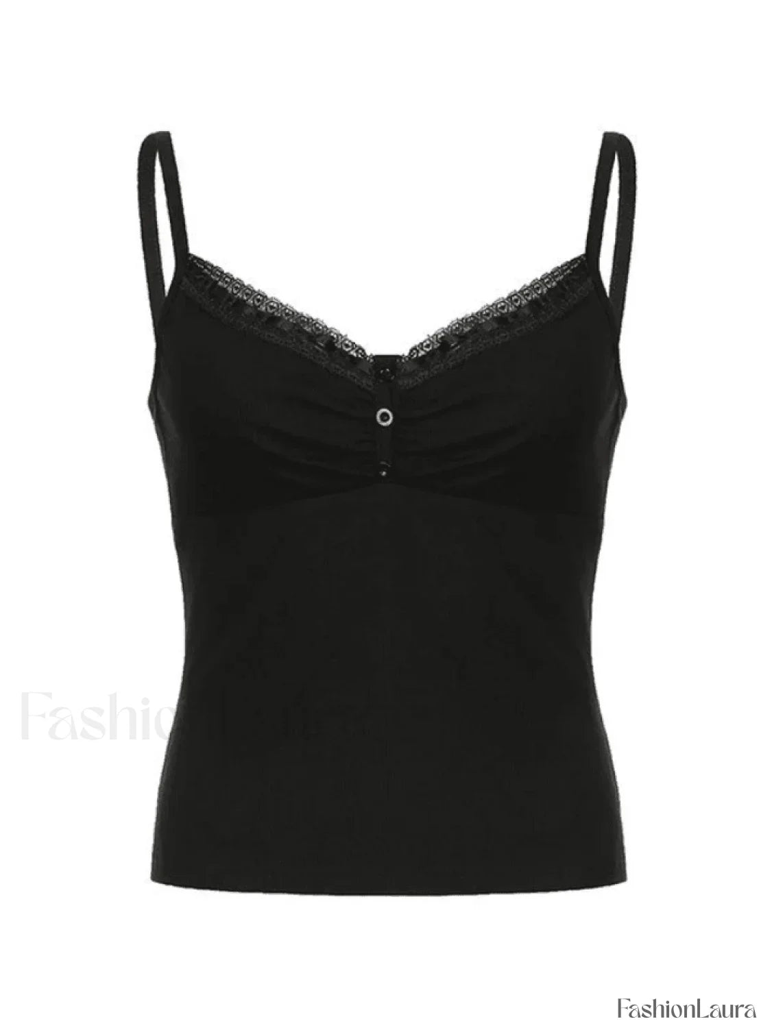 Lace Trim Black Ribbed Cami Top