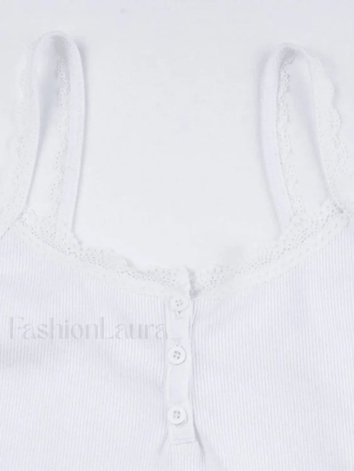 Lace Trim Button-Up Ribbed Crop Cami Top