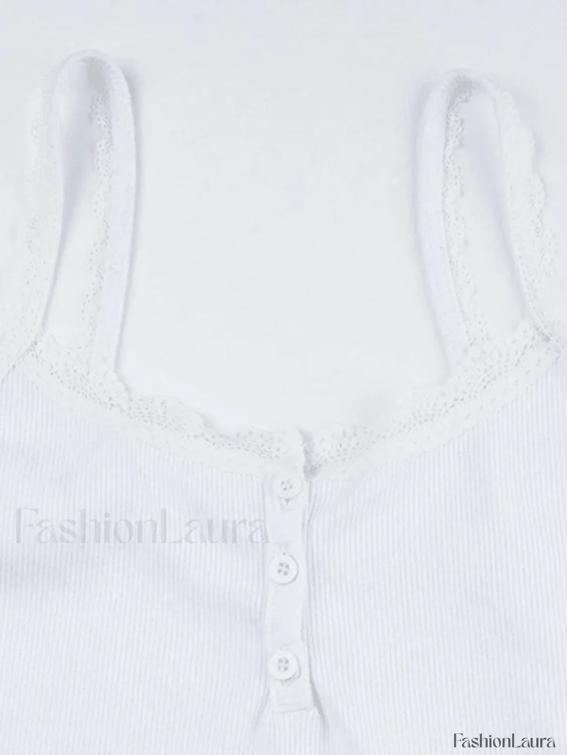 Lace Trim Button-Up Ribbed Crop Cami Top