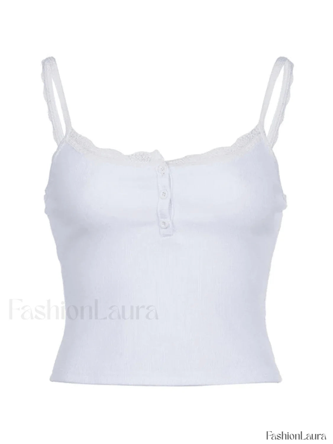 Lace Trim Button-Up Ribbed Crop Cami Top
