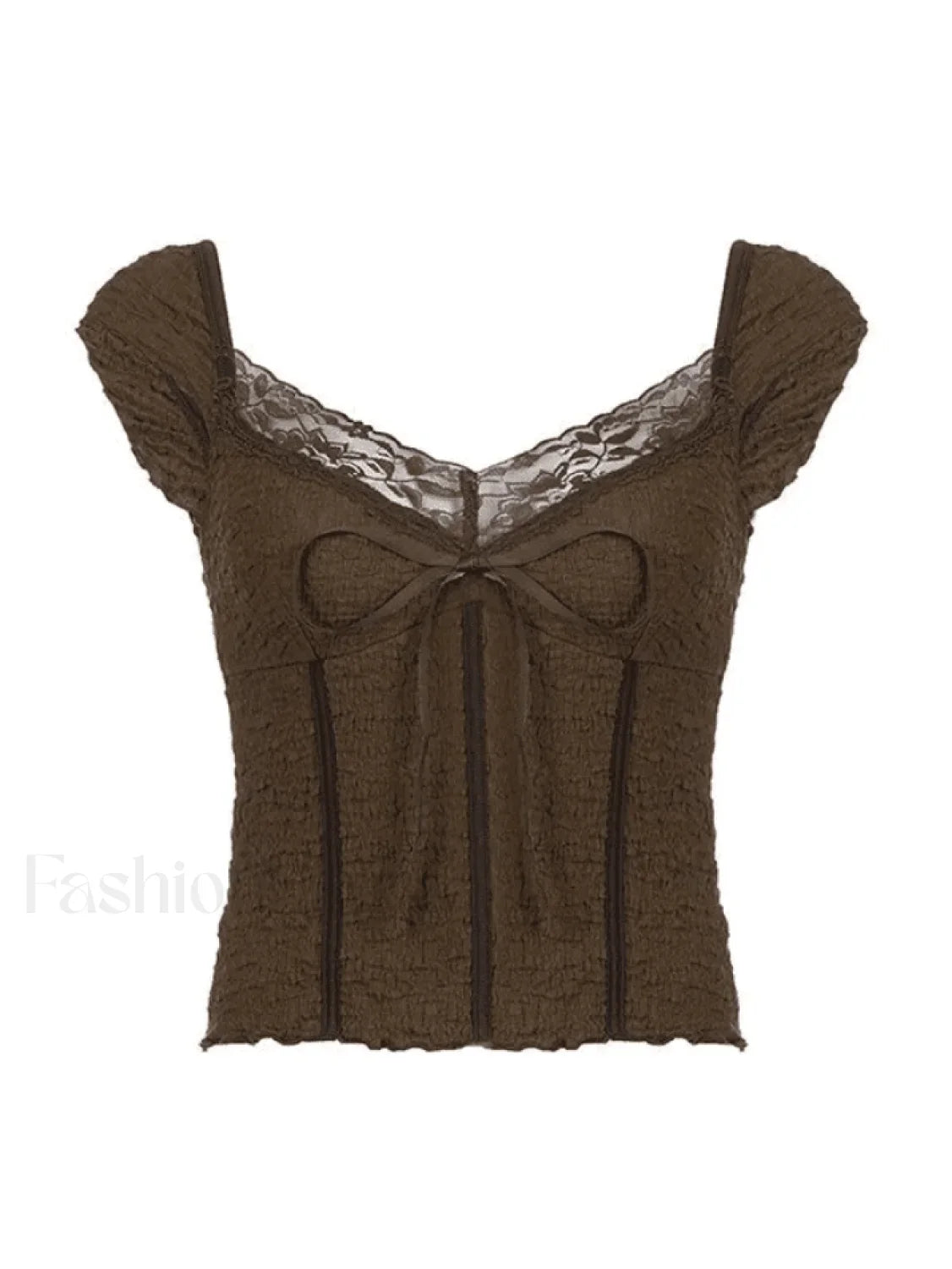 Lace Trim Crinkle Cropped Blouse