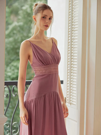 Lace Trim Layered Trendy Hem Cami Long Dress
