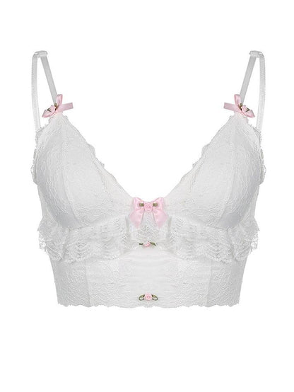 Lace Trim Mesh Bow-Knot Cami Top