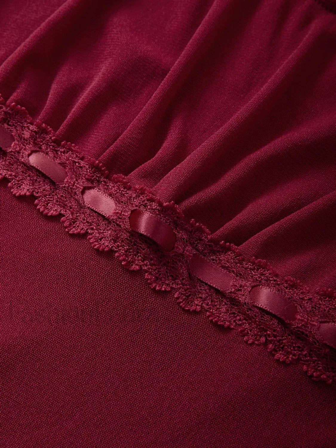 Lace Trim Tie Front Long Sleeve Blouse