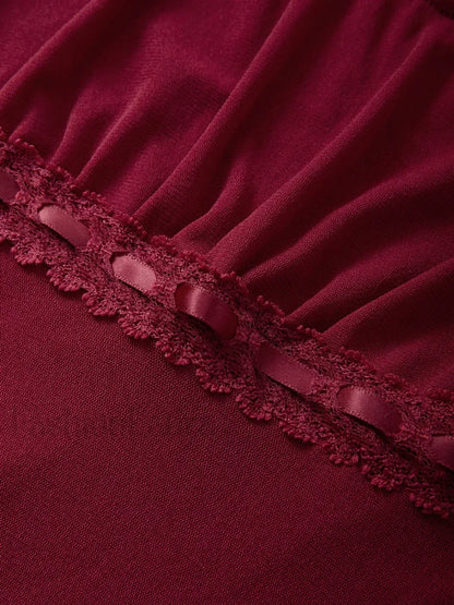 Lace Trim Tie Front Long Sleeve Blouse