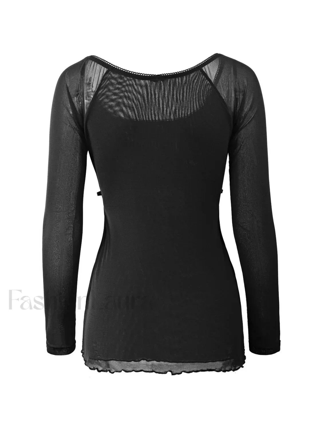 Lace Trim Tie Front Long Sleeve Blouse